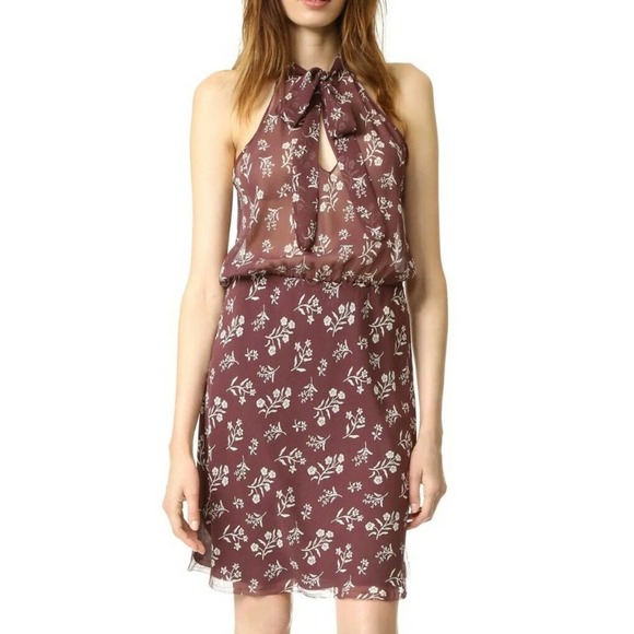 NILI LOTAN Women's Sz XS Dress Blossom Floral Print 100% SILK Maroon (F - Picture 1 of 7
